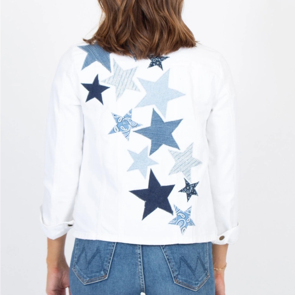[Current Elliott] White “Star Patch” Denim Jacket… - image 3
